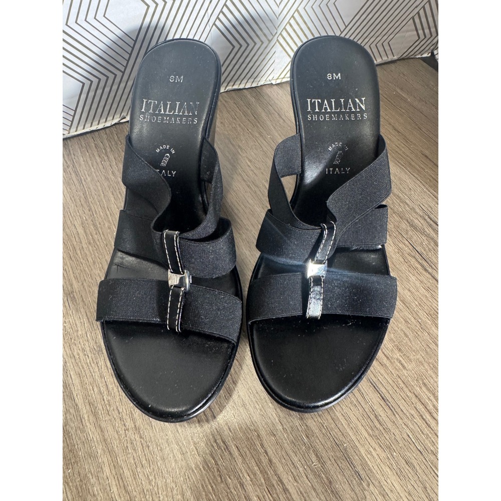 Italian Shoemakers Black Elastic Multi Strap Platform Wedge Sandals Womens 8M